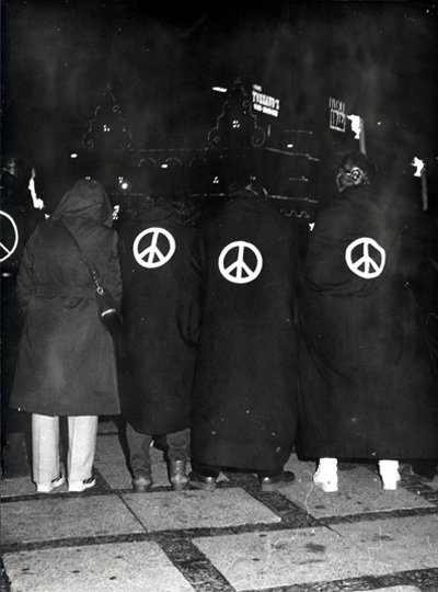 Danish women keening in the Town Hall Square Copenhagen 1983. Unsourced. In the files of Grete Andersen.