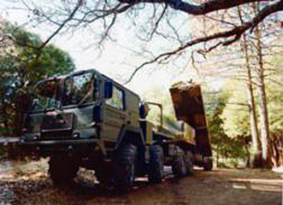 A Cruise Missile launcher at Greenham Common